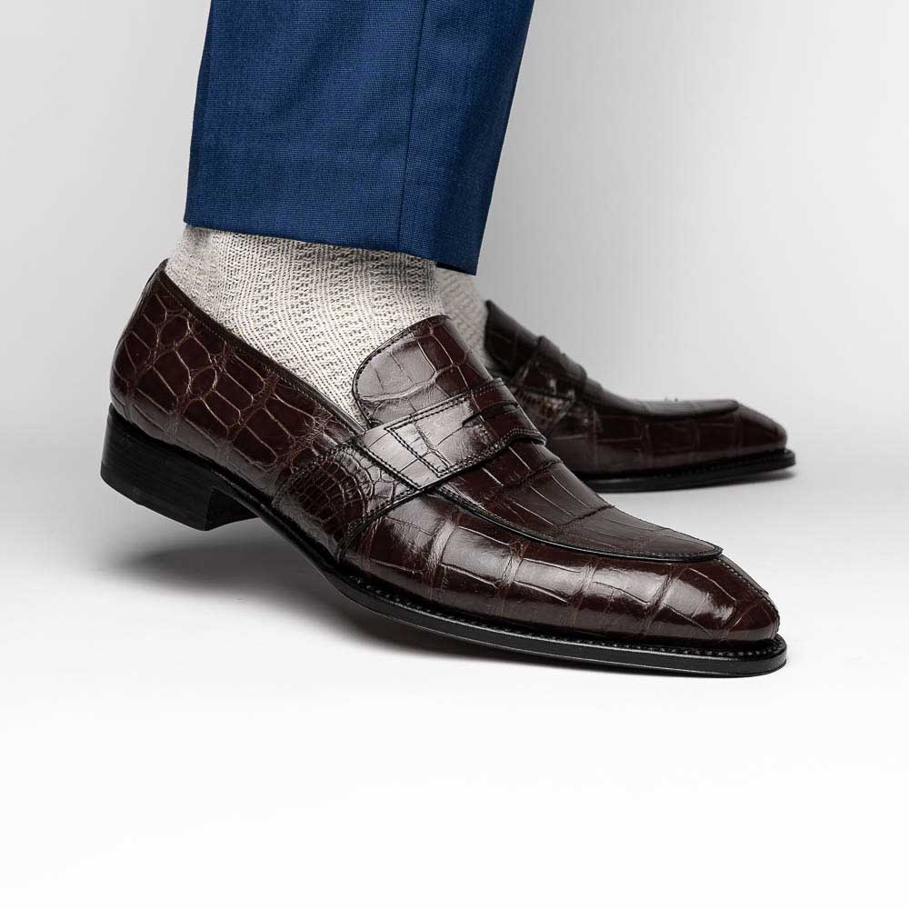 Caporicci 1208 Alligator Penny Loafers Brown