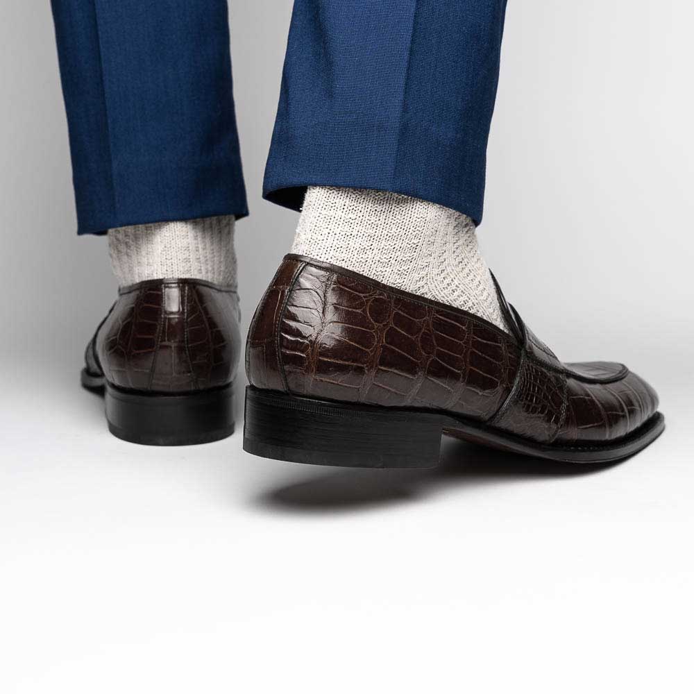 Caporicci 1208 Alligator Penny Loafers Brown