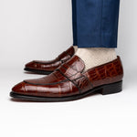 Caporicci 1208 Genuine Alligator Apron Toe Penny Loafers Sport Rust