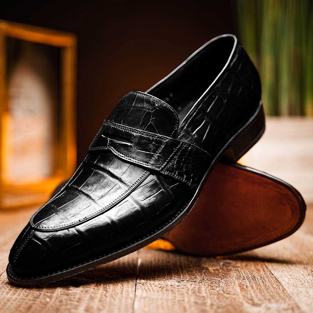 Caporicci 1208 Alligator Loafers Black Size 7.5