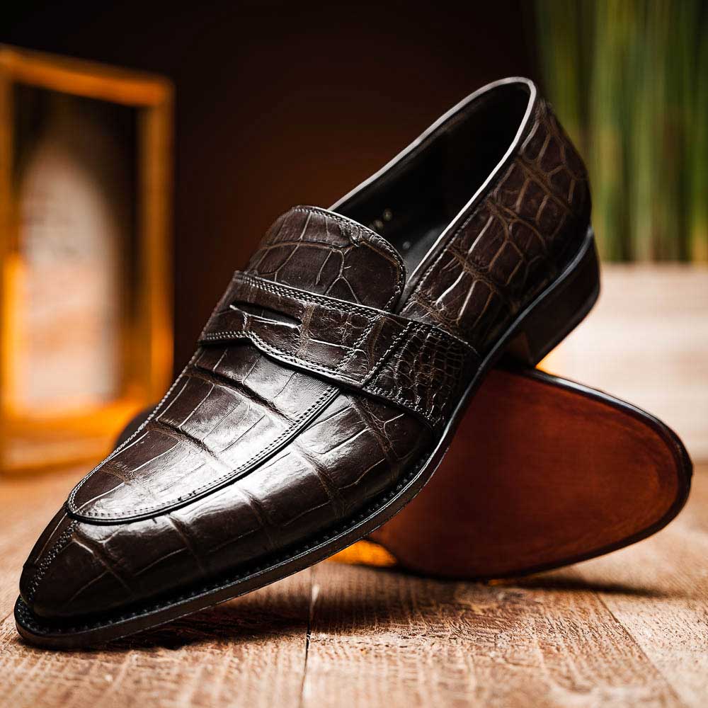 Caporicci 1208 Alligator Penny Loafers Brown