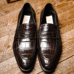 Caporicci 1208 Alligator Penny Loafers Brown