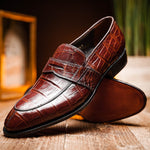 Caporicci 1208 Genuine Alligator Apron Toe Penny Loafers Sport Rust
