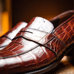 Caporicci 1208 Genuine Alligator Apron Toe Penny Loafers Sport Rust