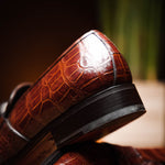 Caporicci 1208 Genuine Alligator Apron Toe Penny Loafers Sport Rust