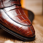 Caporicci 1208 Genuine Alligator Apron Toe Penny Loafers Sport Rust