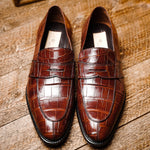 Caporicci 1208 Genuine Alligator Apron Toe Penny Loafers Sport Rust