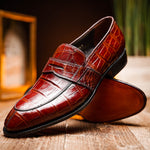 Caporicci 1208 Genuine Alligator Apron Toe Penny Loafers Gold