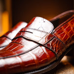 Caporicci 1208 Genuine Alligator Apron Toe Penny Loafers Gold