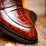 Caporicci 1208 Genuine Alligator Apron Toe Penny Loafers Gold