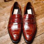 Caporicci 1208 Genuine Alligator Apron Toe Penny Loafers Gold