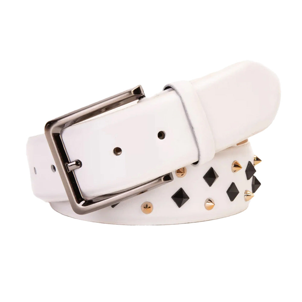 Vinci Leather The Infanta White Spike Leather Belt