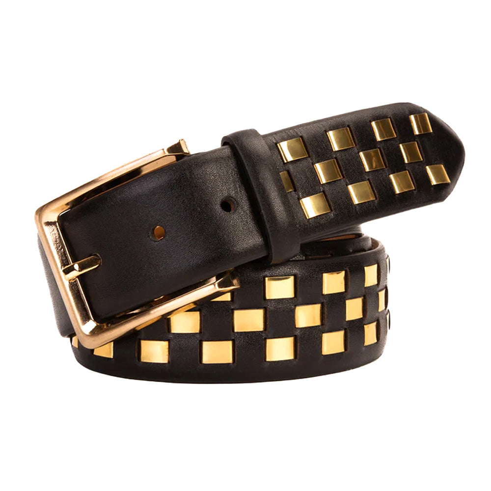 Vinci Leather The Mackenzie Black / Gold Woven Leather Belt