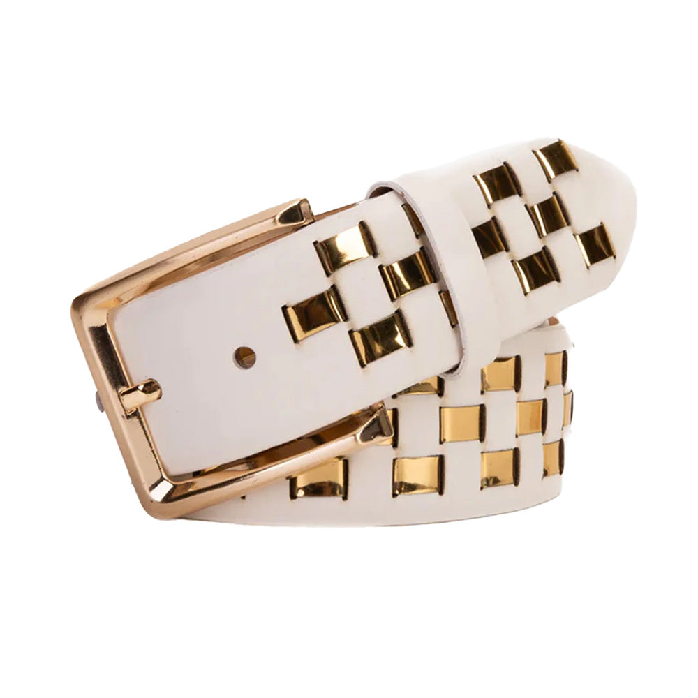 Vinci Leather The Mackenzie White / Gold Woven Leather Belt
