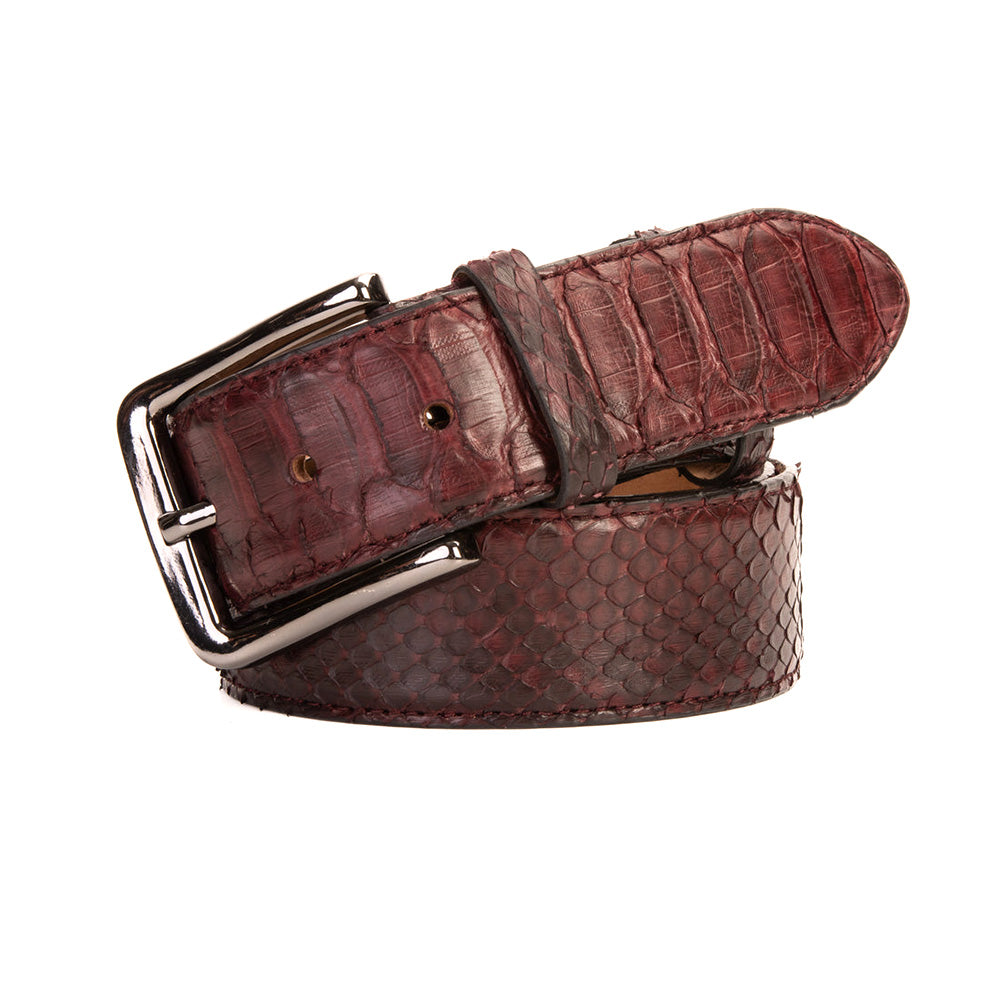 Vinci Leather The Boss Burgundy Python Snake Leather Belt