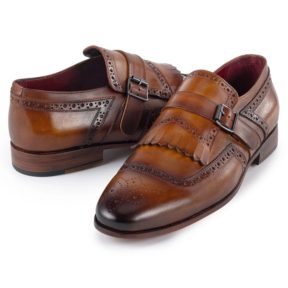 Paul Parkman Men's Kiltie Monkstrap Shoes Brown