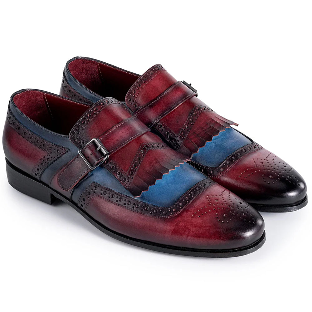 Paul Parkman Men's Kiltie Monkstrap Shoes Blue & Burgundy