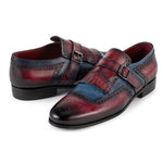 Paul Parkman Men's Kiltie Monkstrap Shoes Blue & Burgundy