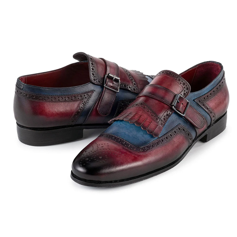 Paul Parkman Men's Kiltie Monkstrap Shoes Blue & Burgundy