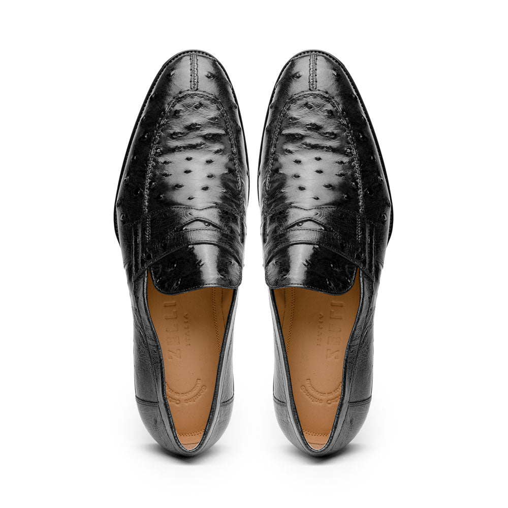 Zelli Roma Ostrich Quill Penny Loafers Black (13-500-BLK)