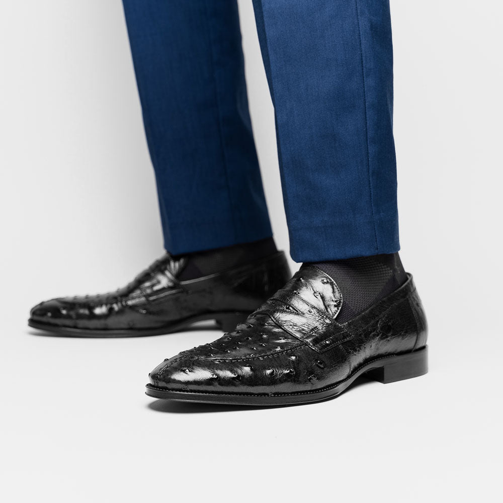Zelli Roma Ostrich Quill Penny Loafers Black (13-500-BLK)