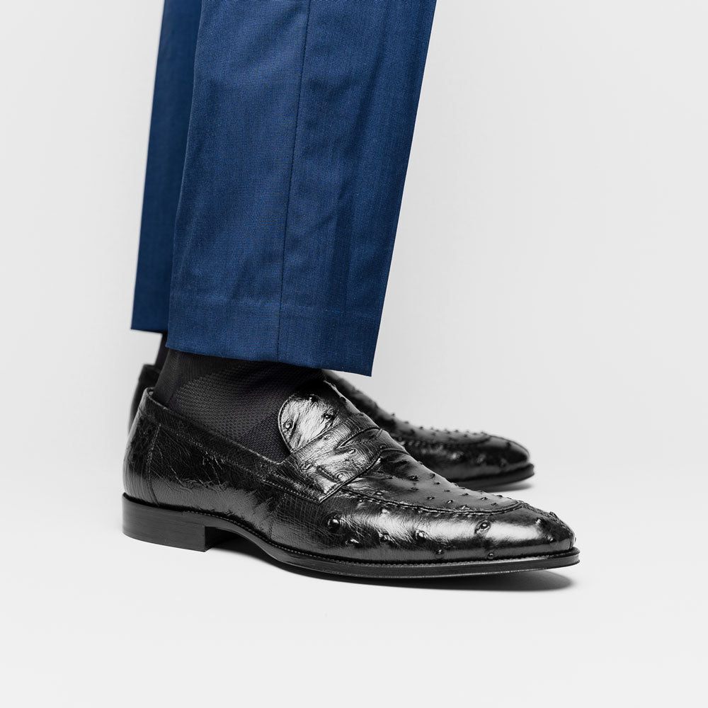 Zelli Roma Ostrich Quill Penny Loafers Black | MensDesignerShoe.com