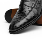 Zelli Roma Ostrich Quill Penny Loafers Black (13-500-BLK)