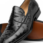 Zelli Roma Ostrich Quill Penny Loafers Black (13-500-BLK)