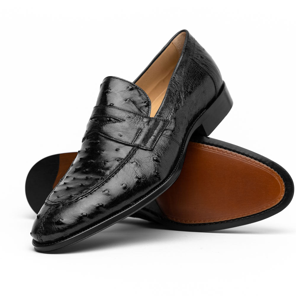 Zelli Roma Ostrich Quill Penny Loafers Black (13-500-BLK)