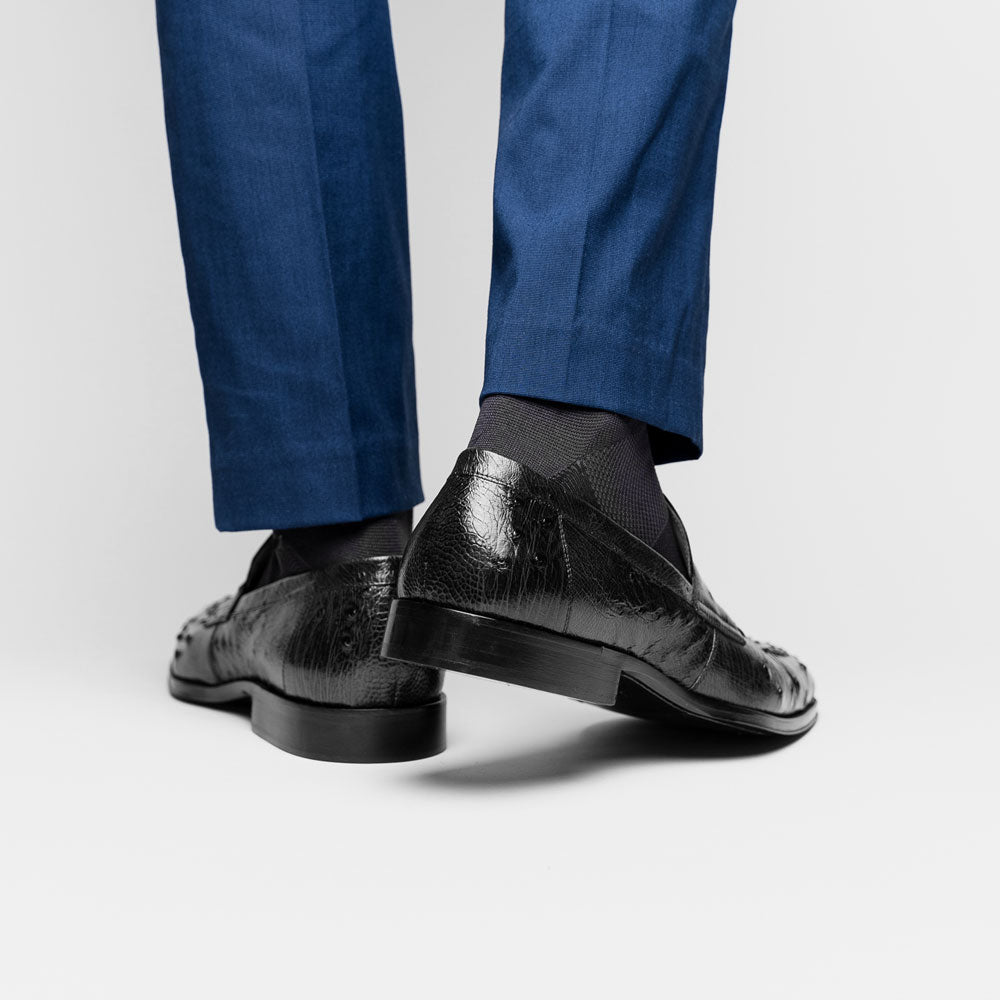 Zelli Roma Ostrich Quill Penny Loafers Black (13-500-BLK)