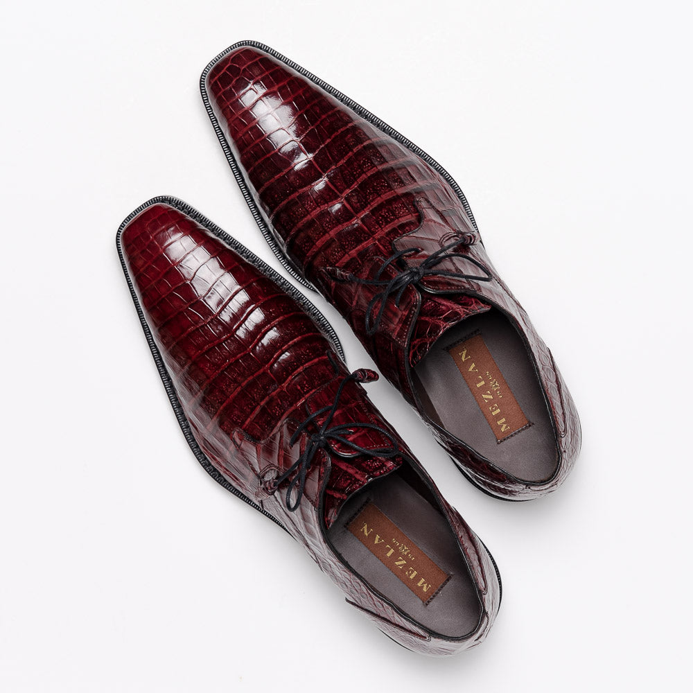 Mezlan Anderson Crocodile Derby Shoes Burgundy (13584-F
