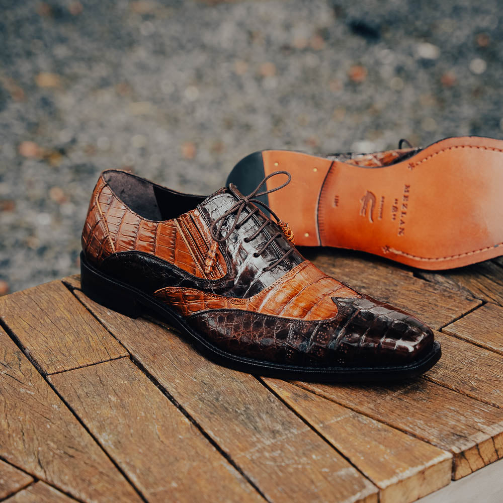 Mezlan Dade Crocodile Wingtip Spectator Shoes Brown / Camel