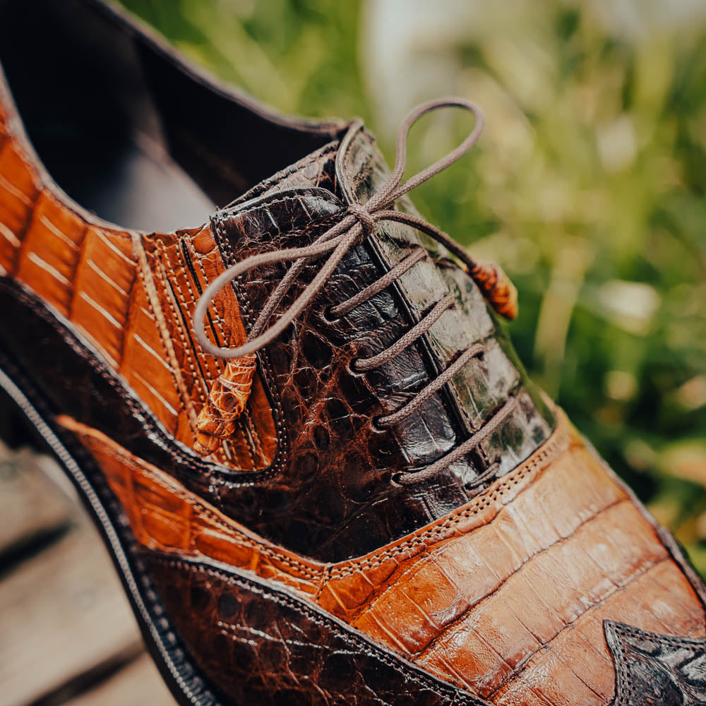 MEZLAN 美品 クロコダイル調レザードレスシューズ　サイズ: US10 Mezlan Dade Crocodile Wingtip Spectator Shoes Brown / Camel
