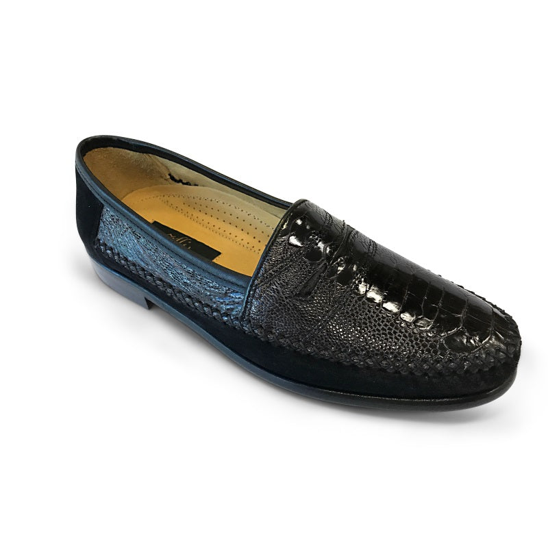 Zelli Suede & Ostrich Leg Loafers Black