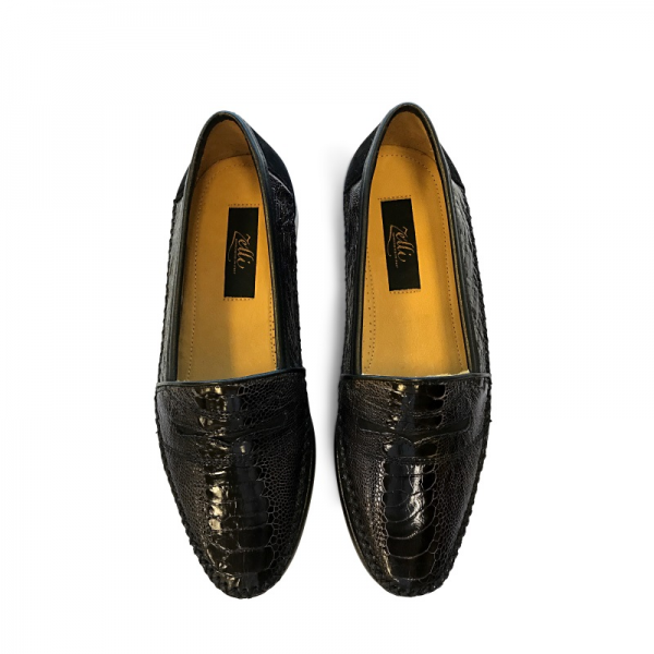 Zelli Suede & Ostrich Leg Loafers Dark Brown/Black