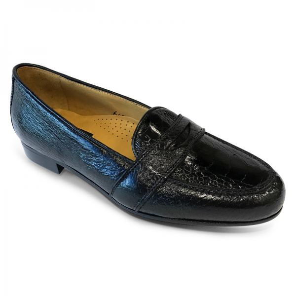 Zelli Perone Ostrich & Peccary Slip-On Black