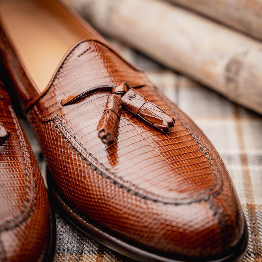 Zelli Franco Lizard Tassel Loafers Cognac (14-580-CGN)