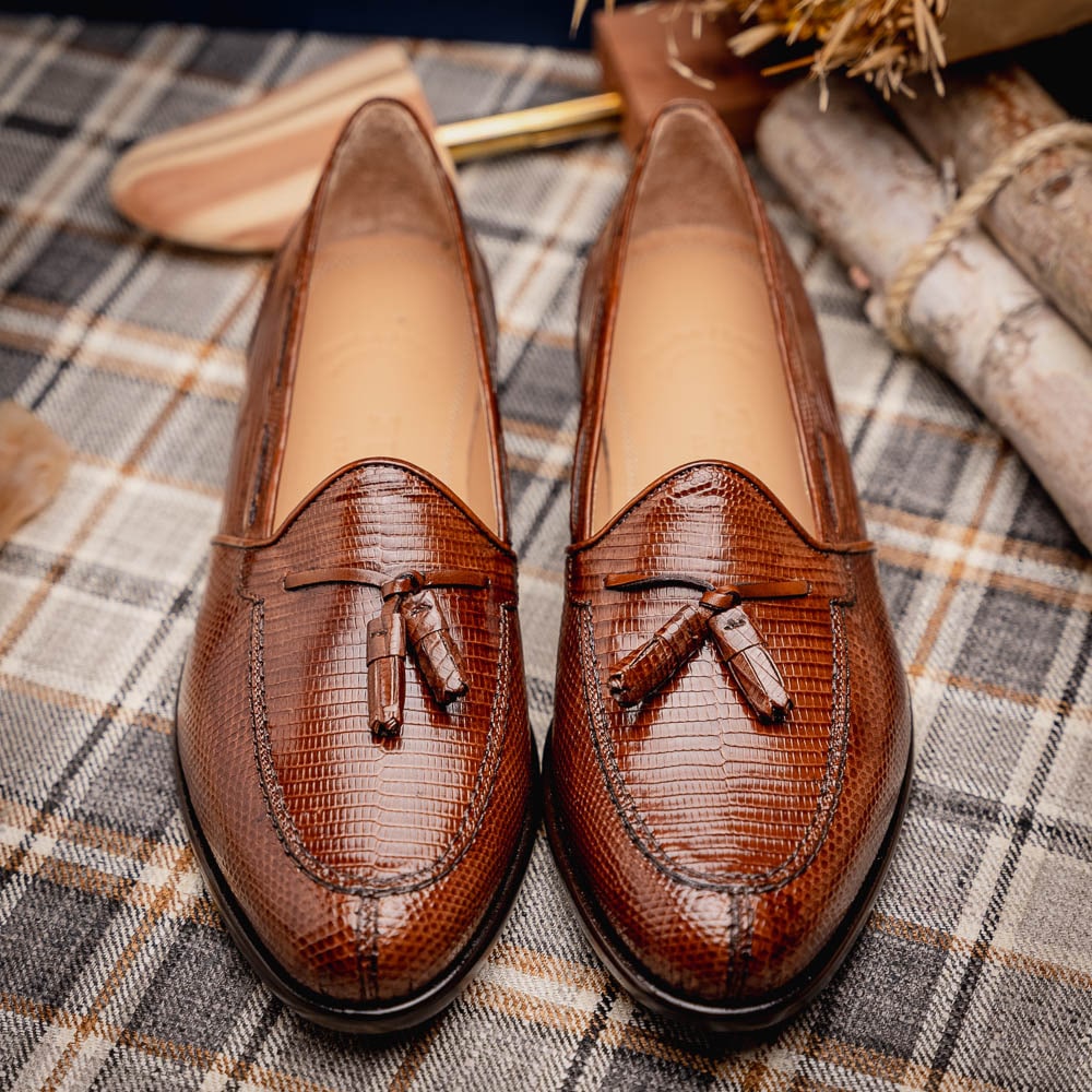 Zelli Franco Lizard Tassel Loafers Cognac | MensDesignerShoe.com