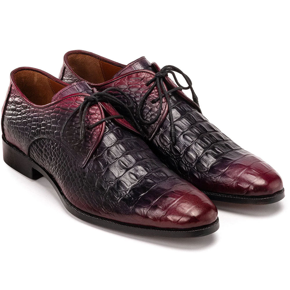 Paul Parkman Croco Textured Leather Derby Shoes Black / Purple