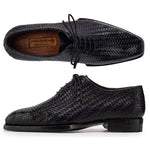 Paul Parkman Woven Leather Hand-Welted Oxfords Black
