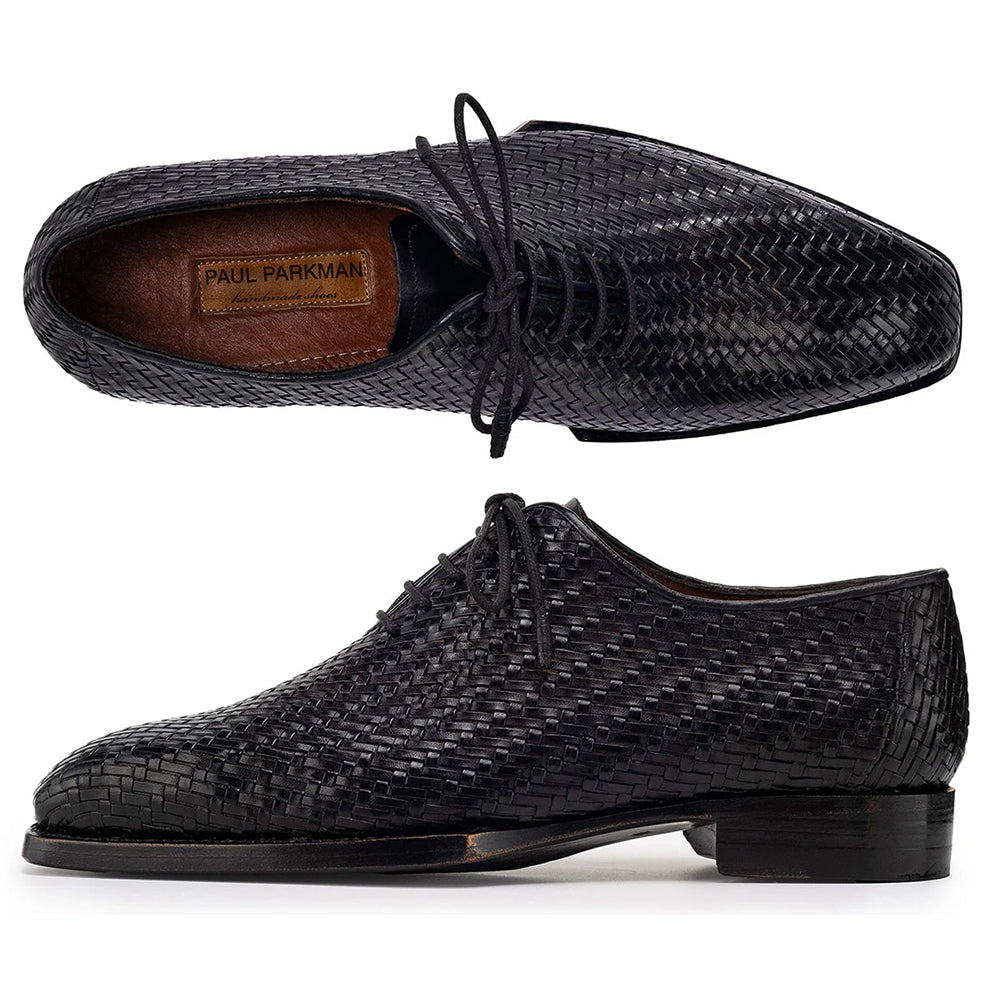 Paul Parkman Woven Leather Hand-Welted Oxfords Black