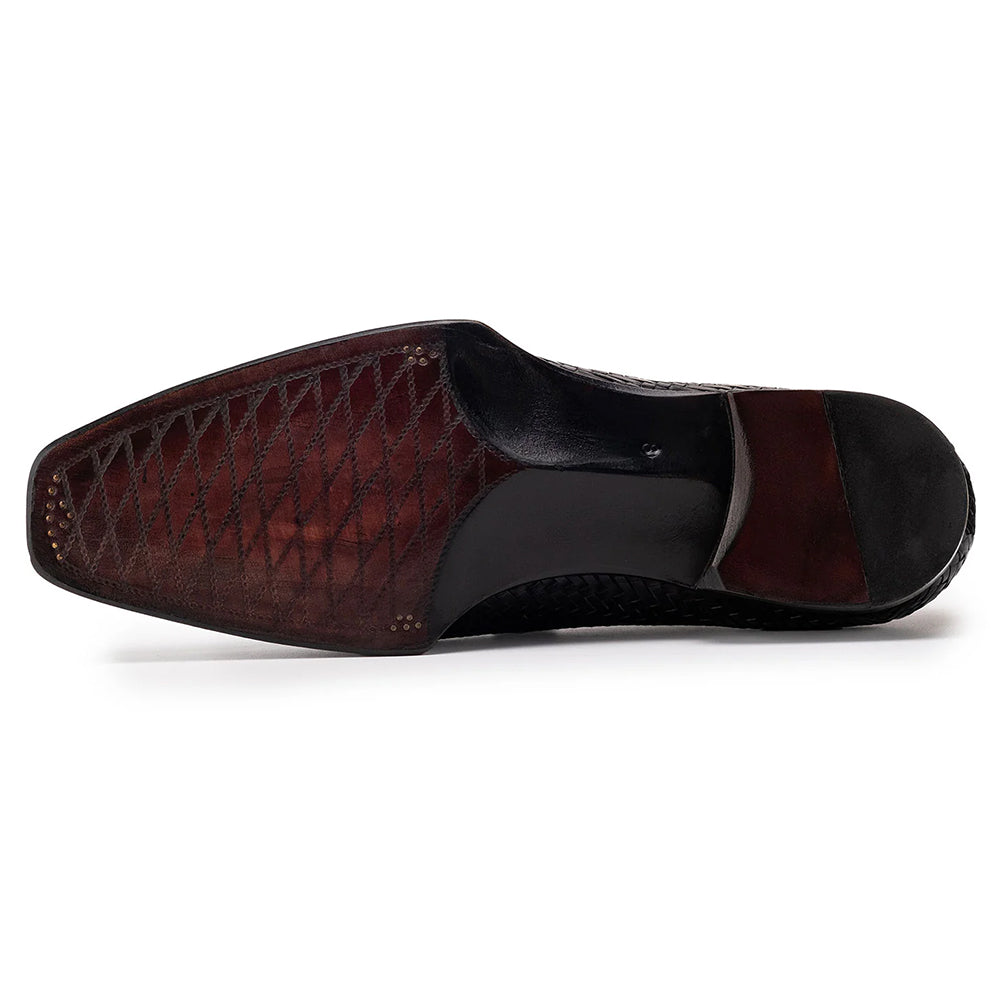 Paul Parkman Woven Leather Hand-Welted Oxfords Black