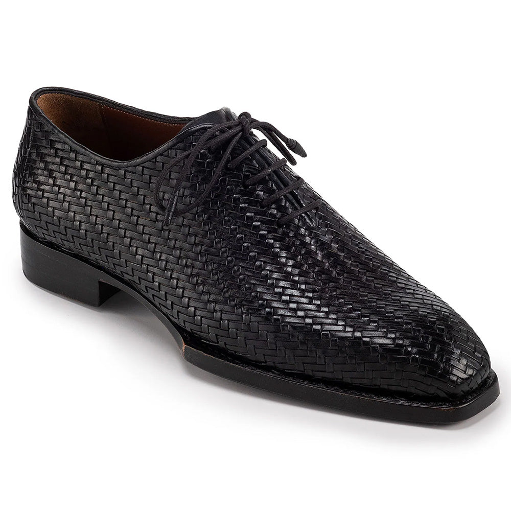 Paul Parkman Woven Leather Hand-Welted Oxfords Black