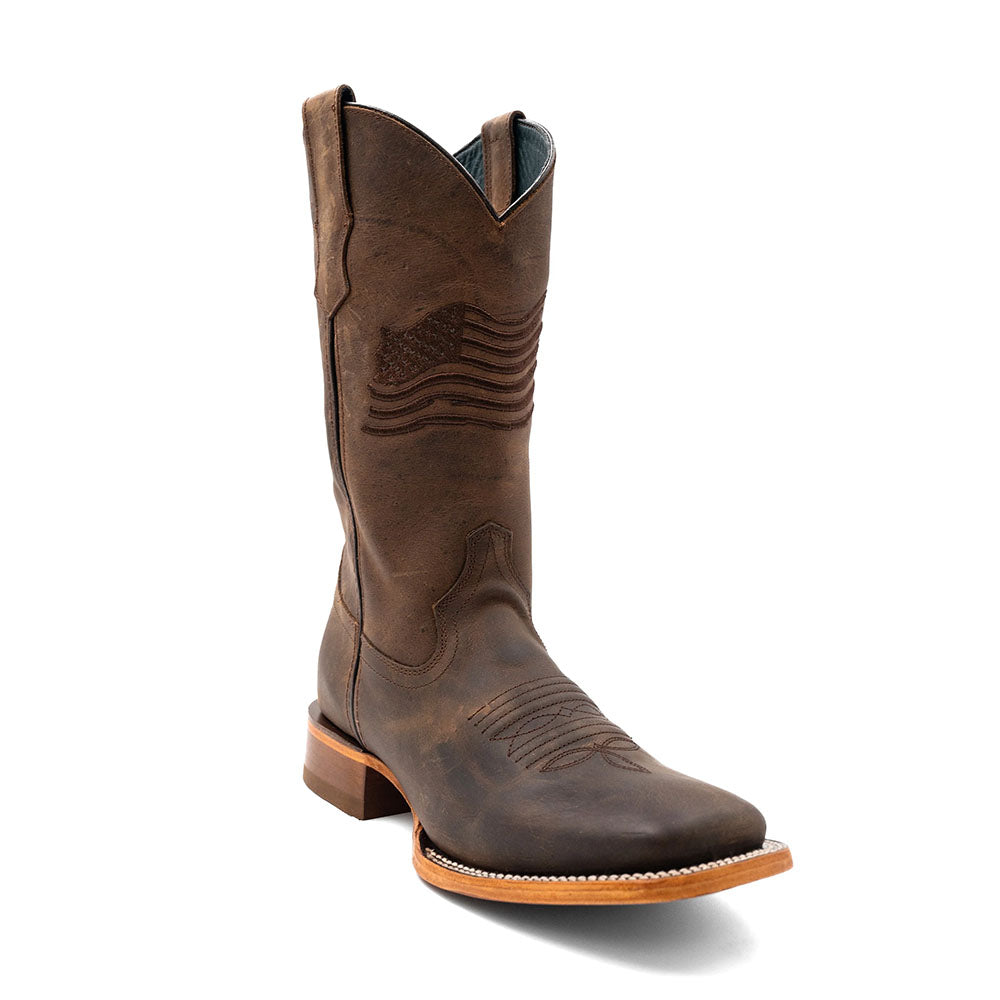 Ferrini Patriot 14593-09 Leather Square Toe Cowboy Boots Chocolate