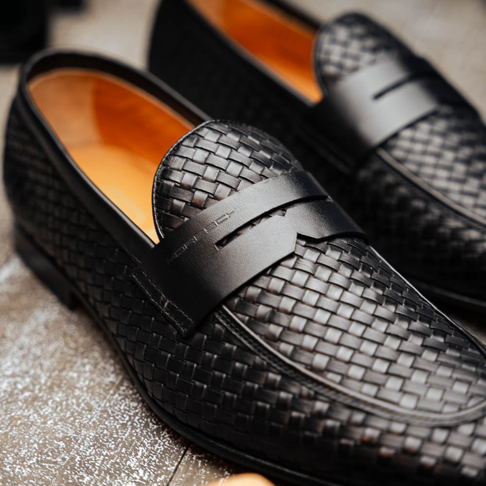 Moreschi Agadir Woven Slip-on Loafers Black