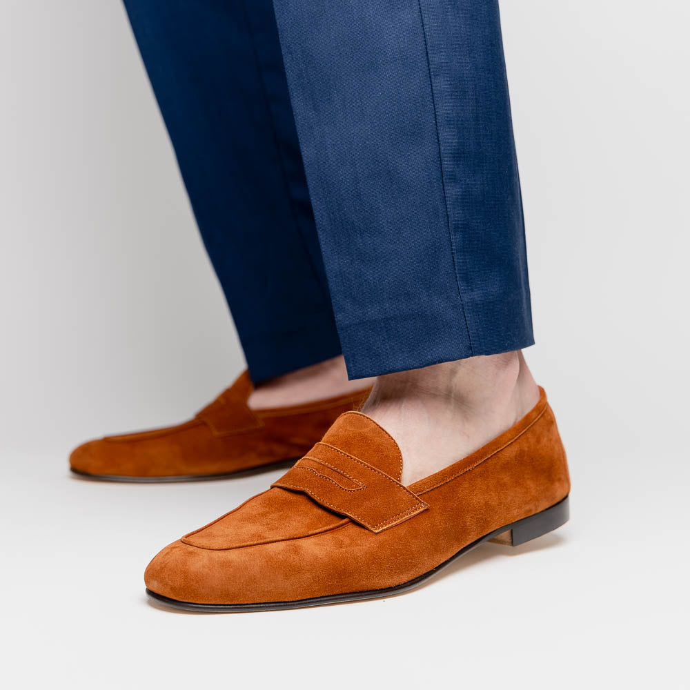 Zelli Tasca Suede Penny Loafers Cognac (16-100-CGN)