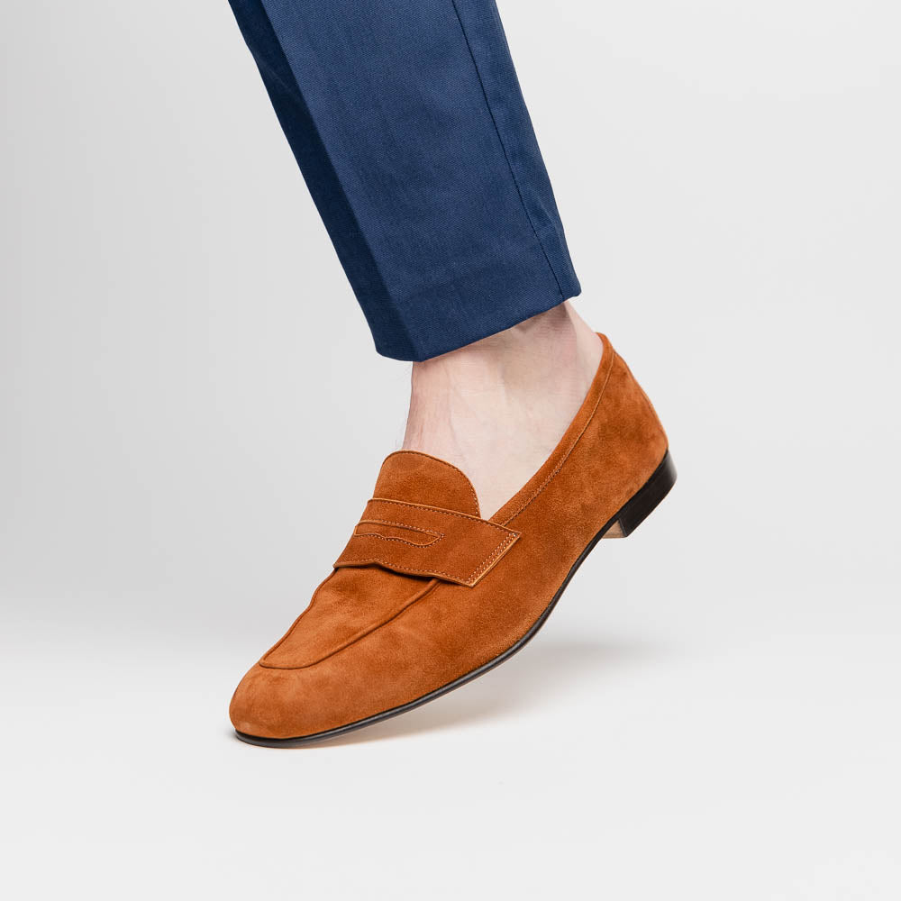 Zelli Tasca Suede Penny Loafers Cognac (16-100-CGN)