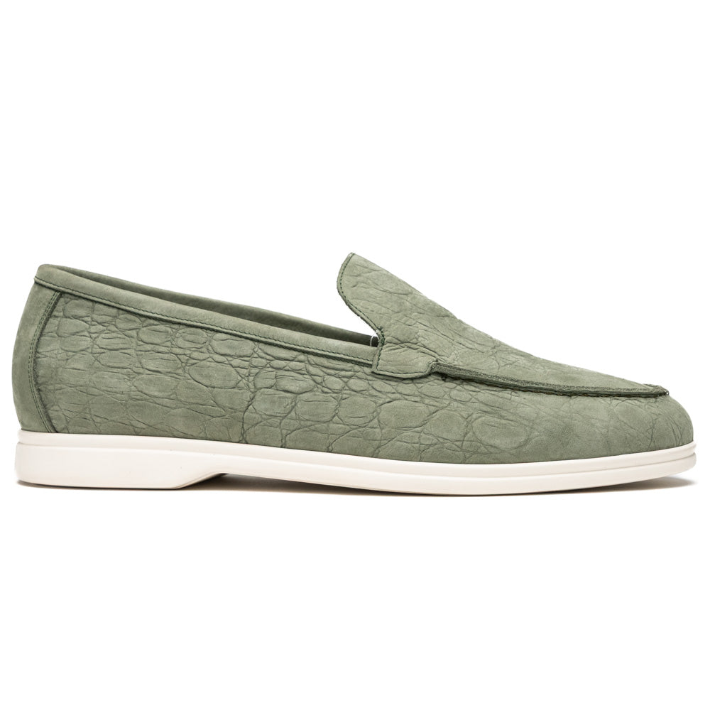 Zelli Livorno Stampata Crocodile Embossed Nubuck Loafer Celery