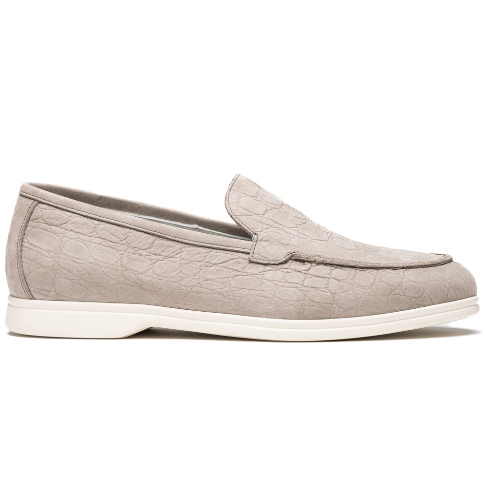 Zelli Livorno Stampata Crocodile Embossed Nubuck Loafer Bone