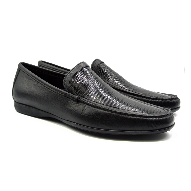 Zelli Trento Lizard & Calfskin Loafers Black